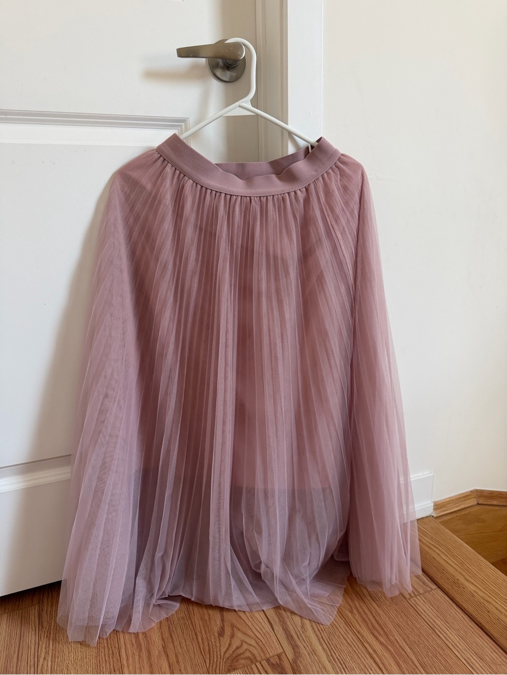 Women's Dusty Rose Pleated Tulle Midi Skirt